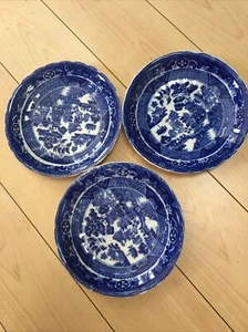 Allerton England BLUE WILLOW Set of 3 saucers-scallop edge Made in England - Picture 1 of 8