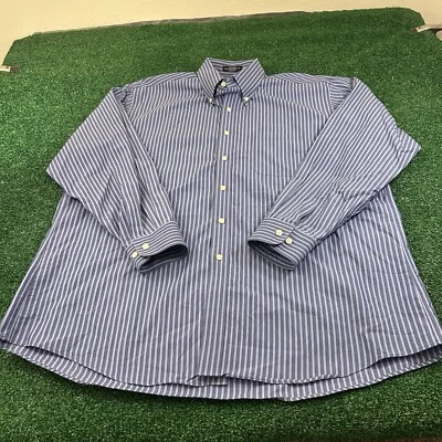 Kirkland Signature Shirt Mens 17.5 34 Blue Striped Button Up Long Sleeve Work - Image 1 of 4