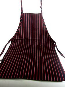 Chef Uniforms "Chalk Stripe Red" Adjustable Bib Back Black/Red Apron New