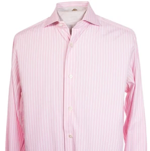 Truzzi Milano Italy Mens sz 16 x 34.5 Pink Stripe Long Sleeve Dress Casual Shirt - Picture 1 of 9