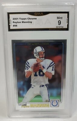 Tarjeta de fútbol americano graduada 2001 #98 cromada Peyton Manning Topps GMA 9 como nueva Colts Foto 1 de 4