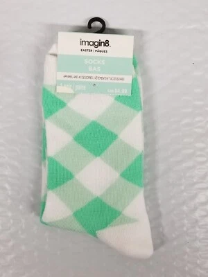 Calcetines de Pascua Un Par de Imagin 8 Talla Adulto Nuevo Diseño a Cuadros Verde y Blanco Foto 1 de 4
