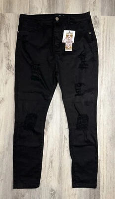 Boohoo NWT Plus Rip Knee Distressed High Waist Skinny Black Jeans Size 16 - Image 1 of 4