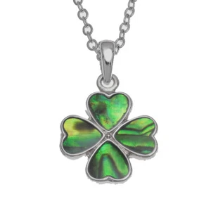 Lucky Paua Shell Four Leaf Clover Pendant Necklace Genuine Paua Shell Jewellery - Picture 1 of 1