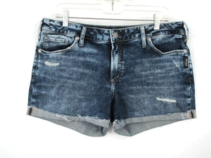 SILVER JEANS CO Suki Jean Shorts Women Waist 34" Blue Denim Cuffed Stretch - Picture 1 of 14