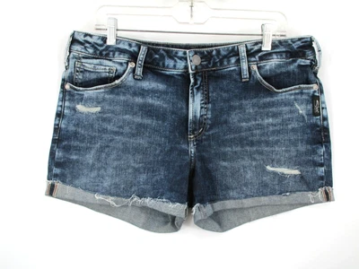 SILVER JEANS CO Suki Jean Shorts Women Waist 34"  Blue Denim Cuffed Stretch - Image 1 of 4
