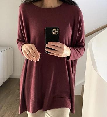 Pullover Oversized Bordeaux Neu 38 40 42 44 46 Neu Shirt Tunika Burgund - Bild 1 von 3