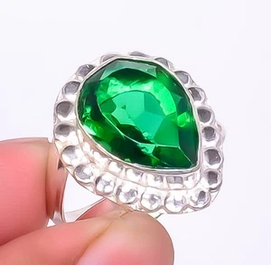 Emerald Quartz (Simulated) Gemstone Silver Plated Jewelry Ring s.9.5 T45 - Picture 1 of 5