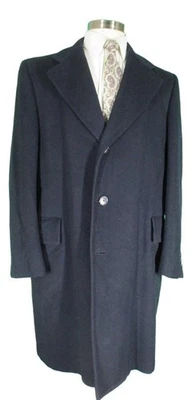 Hart Schaffner Marx Vtg 60s Mens Navy Single Breasted Cashmere Overcoat 41R USA - Image 1 of 4