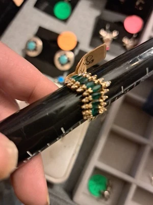 14k Solid Gold Effy Diamonds and Emerald Ring Size 8 Vintage Estate - Image 1 of 4