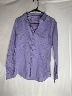 Camisa con botones Guess para hombre M púrpura calce ajustado preppy Foto 1 de 4