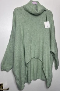 Jersey HECHO EN ITALIA Verde Menta Suave Lagenlook Mezcla Lana Talla UK 18 20 22 Nuevo - Imagen 1 de 5