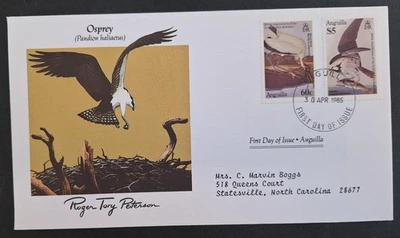 1985 Anguilla John Audubon Birds Osprey FDC 2 stamps cd Anguilla — 第 1/2 张图片