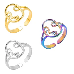 Anello Aperto in Acciaio Placcato con Volto di Donna Stile Semplice - Foto 1 di 10
