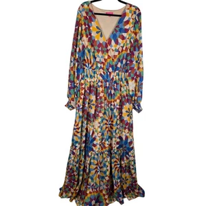 Flying Tomato Tiered Maxi Dress Plus 3X Boho Abstract Colorful Kaleidoscope  - Picture 1 of 16