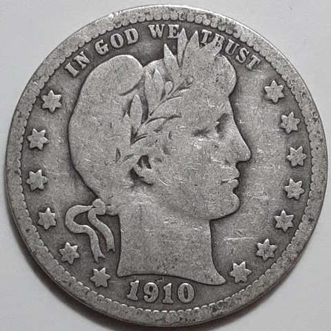 1910 Barber Silver Quarter in a SAFLIP® - Fine- (VG+) Cover