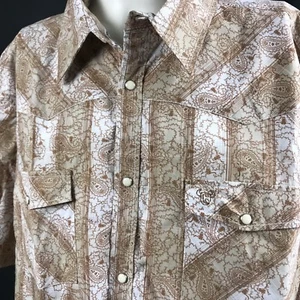 Camicia western Cowboy Hardware XXL Pearl Snap manica lunga marrone NUOVO - Foto 1 di 7