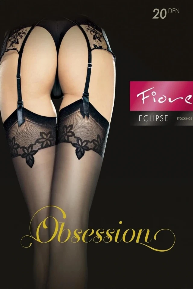 Meias femininas Fiore Eclipse com um lindo top estampado 20 den preto - Imagem 1 de 4