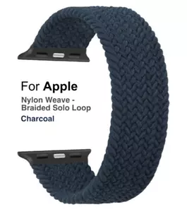 Nylon Braided Stretchy Solo Loop Band For Apple Watch Charcoal 42/44/45/49 - Picture 1 of 2