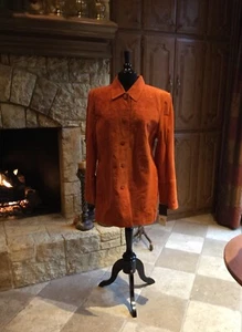 “BERNARDO” FLORAL EMBROIDERED DETAIL ORANGE SUEDE JACKET SZ XL WASHABLE!!! - Picture 1 of 12