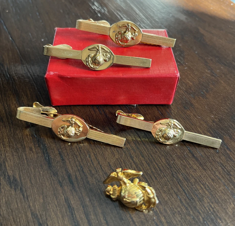 USMC Cuerpo de Marines Tono Dorado 4 Clips de Barra de Corbata 1 Pin Insignia Uniforme Foto 1 de 4