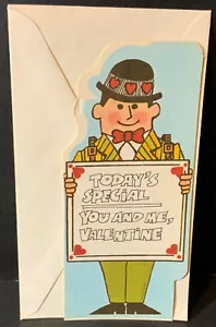 Vintage Valentine Card UNUSED Man w/ Sign “Today’s Special. You & Me, Valentine” - Picture 1 of 3