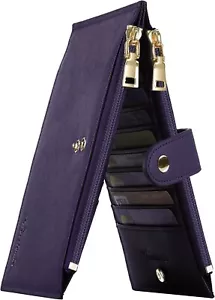 Travelambo RFID Blocking Purple Leather Bifold Card Holder Zipper Wallet 13.56MH - Picture 1 of 12