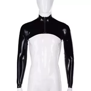 Latex Mens Long Sleeved Arm Cover Rubber Neck Shrug Tops DJ Cropped Cape - Picture 1 of 3