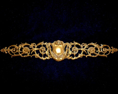 FRENCH ANTIQUE GILDED BRASS/ BRONZE PEDIMENT MOUNT  WITH CENTRAL MEDALLION 46 x9 Cover
