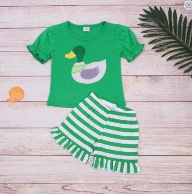 NUEVO Conjunto de Conjunto Pantalones Cortos Boutique Pato Mallard Niñas Foto 1 de 2