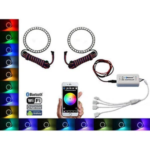 90mm BLUETOOTH Multi-Color Changing LED RGB Headlight Angel Eye Halo Rings Pair - Picture 1 of 5
