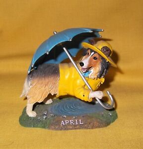 Danbury Mint Calendar Month April Umbrella Collie Dog Figurine