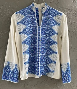 Top túnica vintage Grecia Atenas XS S Boho Hippie bordado Santorini azul años 70’s - Imagen 1 de 10