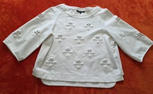TIBI NY Sweatshirt Neopren und Blumenausschnitt weiß 3/4 Arm Gr. Medium - Bild 1 von 8