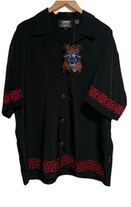 NWT DRAGONFLY XL Co Nikki Sixx Short Sleeve Button Black Shirt Men BIKERS Series - Picture 1 of 11