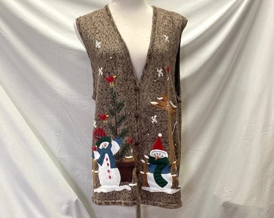 Cárdigan Muñeco de Nieve Vintage Bobbie Brooks Marrón Navidad XL Foto 1 de 4
