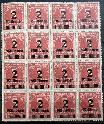 1923 German Empire 2 Millionen Overprint MNH Stamps Block Germany Reich - Image 1 of 2