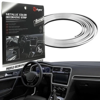 PROFILO DECORATIVO PER INTERNI AUTO CROMATO 5 METRI D-GEAR  MONTAGGIO INCASTR0 - Immagine 1 di 4