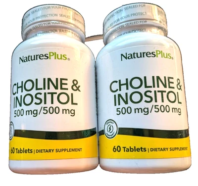 2x NaturesPlus colina e inositol 500 mg, 60 comprimidos por botella, CAD 2027, H401 Foto 1 de 4