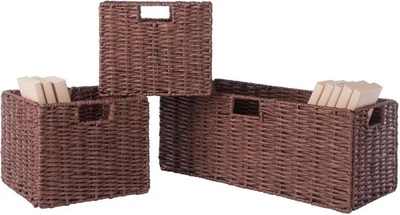 Winsome Tessa 3-Pc Woven Rope Basket Set, Foldable, Walnut - Image 1 of 4