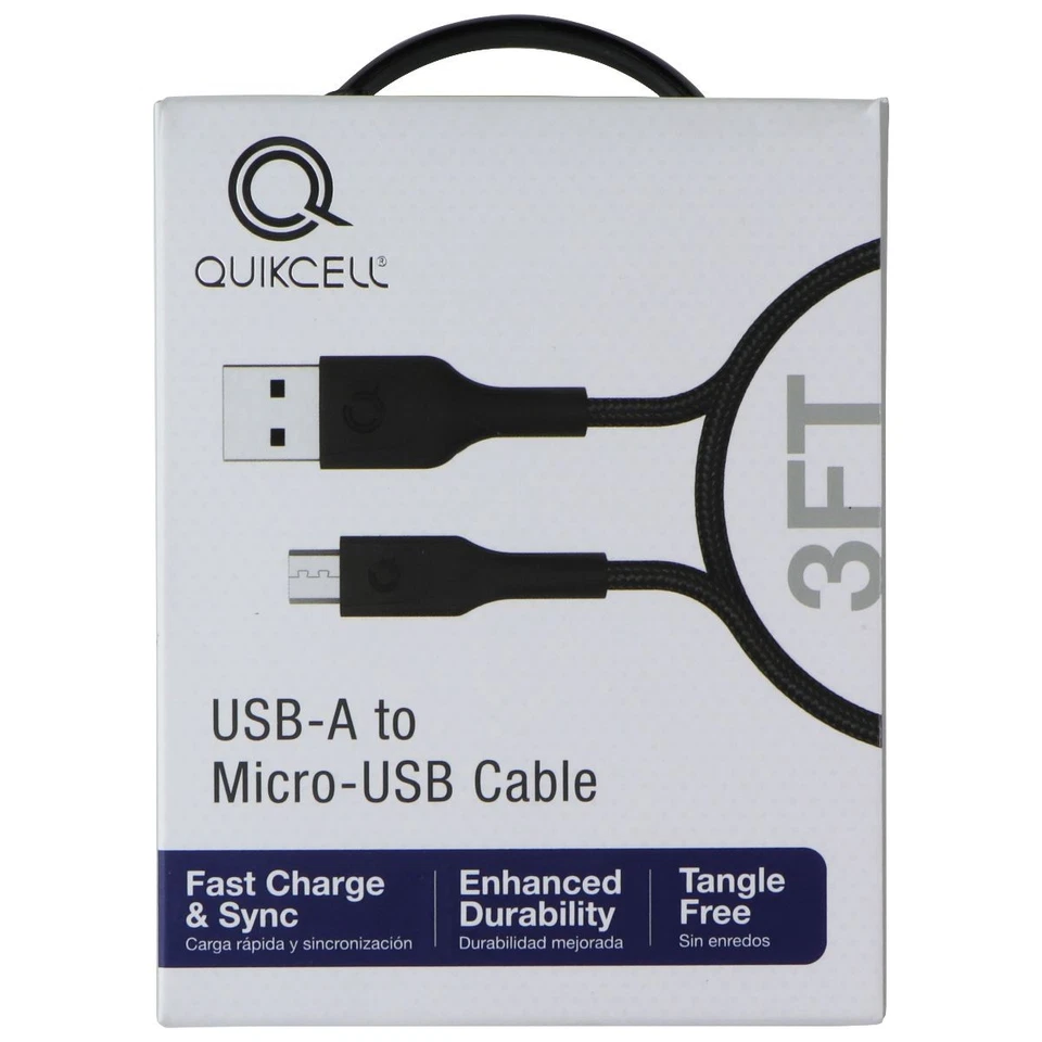 Quikcell 3 Foot USB-A to Micro-USB Fast Charge and Sync Cable - Black - Image 1 of 1