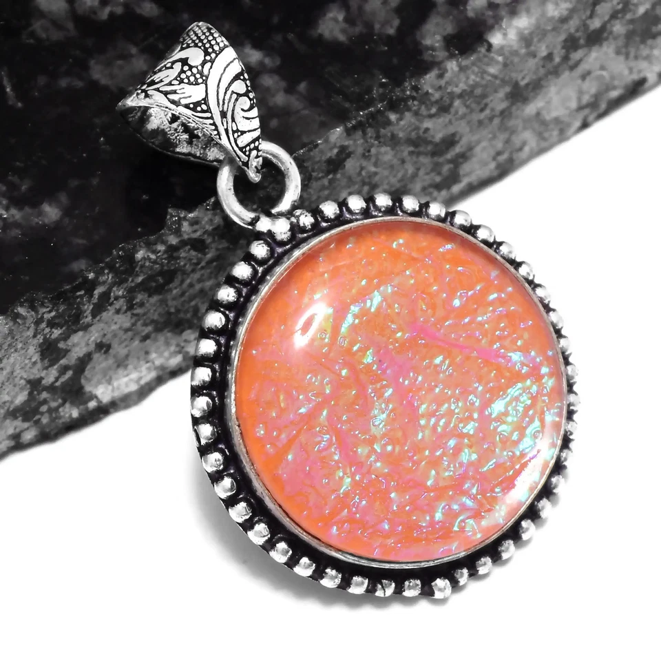 Pingente de opala de fogo triplo étnico feito à mão joia 1,6" P-660 - Imagem 1 de 1
