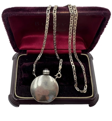 STERLING SILVR ORMEX MEXICO GARNET TOP SCENT PERFUME BOTTLE FLASK CHAIN NECKLACE - Image 1 of 4