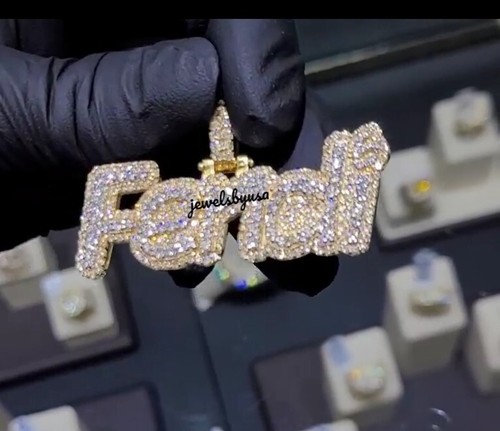 "FENDI" Ciondolo Personalizzato Argento 925 Ct Buss Vero Moissanite Nome Uomo Nome Da Uomo Argento 925"