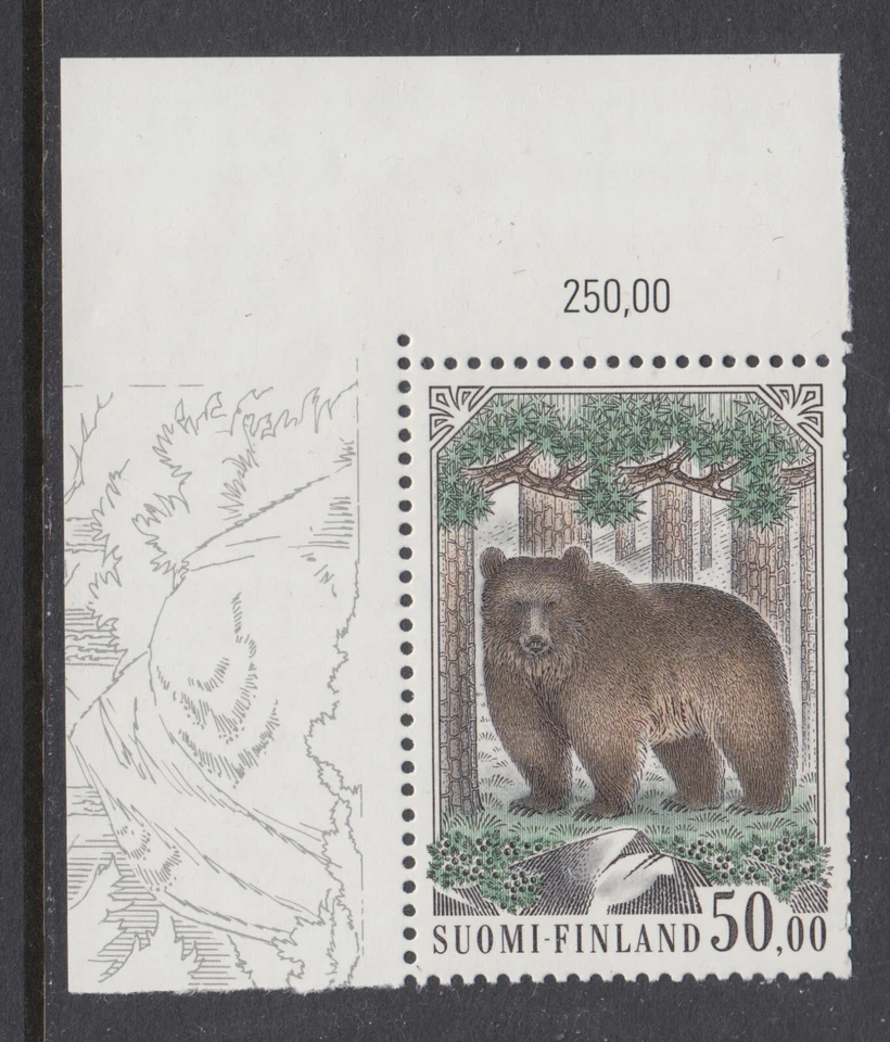 Finlândia Sc 719 MNH. 1989 50m urso marrom, exemplo de canto de folha, fresco, F-VF - Imagem 1 de 1