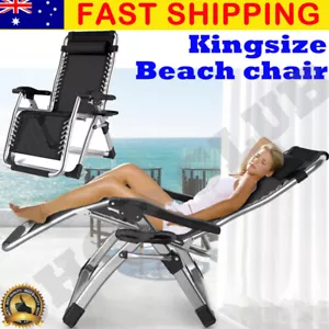 KINGSIZE OUTDOOR FOLDING RECLINING GARDEN BEACH CHAIR SUN LOUNGER DECK RECLINER - Picture 1 of 7