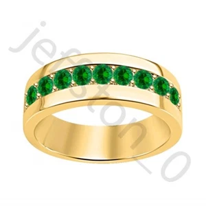0.45 Ctw Lab Created Emerald 14K Yellow Gold Over Wedding Band Men's Ring - Picture 1 of 5