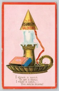 To My Valentine Candle Holder with Matches Poem Tucks Embossed 1914 Postcard - Picture 1 of 2