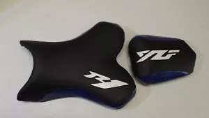 YAMAHA 04-05-06 YZF R1 BLACK/BLUE/WHITE CUSTOM FRONT & REAR SEAT COVERS - Picture 1 of 12