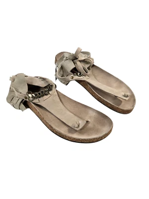 Женские бежевые замшевые кожаные сандалии Free People Collins стринги на цепочке с ремешками 40/9 - Изображение 1 из 4